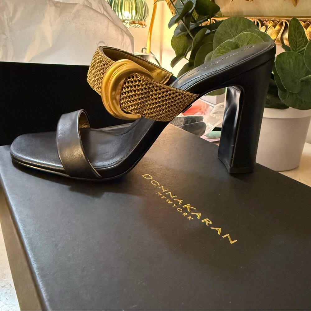 Donna Karan Black and Gold Mesh Heels